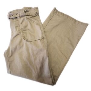 Cache Tan Khaki, High Rise, Wide Leg, Built In Belt, Cotton Blend, 10